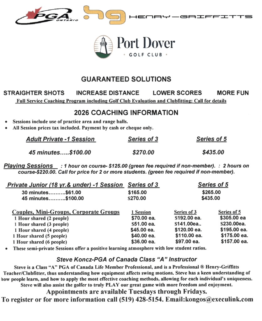 2026 Lesson Rates Steve Koncz